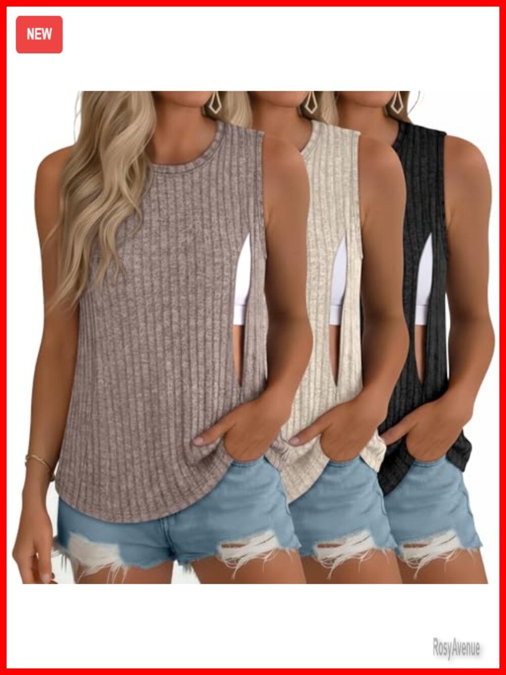 3 Pack Womens Nursing Tank Tops Sleeveless Hidden Zipper Breastfeeding